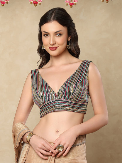 Bottle Green Georgette Sleeveless Readymade Blouse