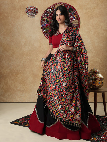 Black Silk Patola Printed Festive Garba Dupatta For Navratri