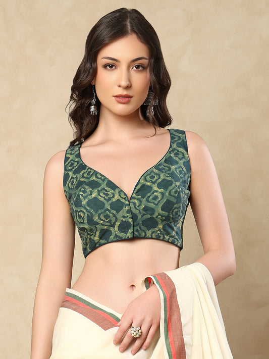 Green Cotton Sleeveless Readymade Padded blouse