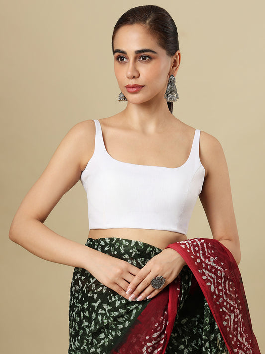 White Pure Linen Sleeveless Readymade Saree Blouse