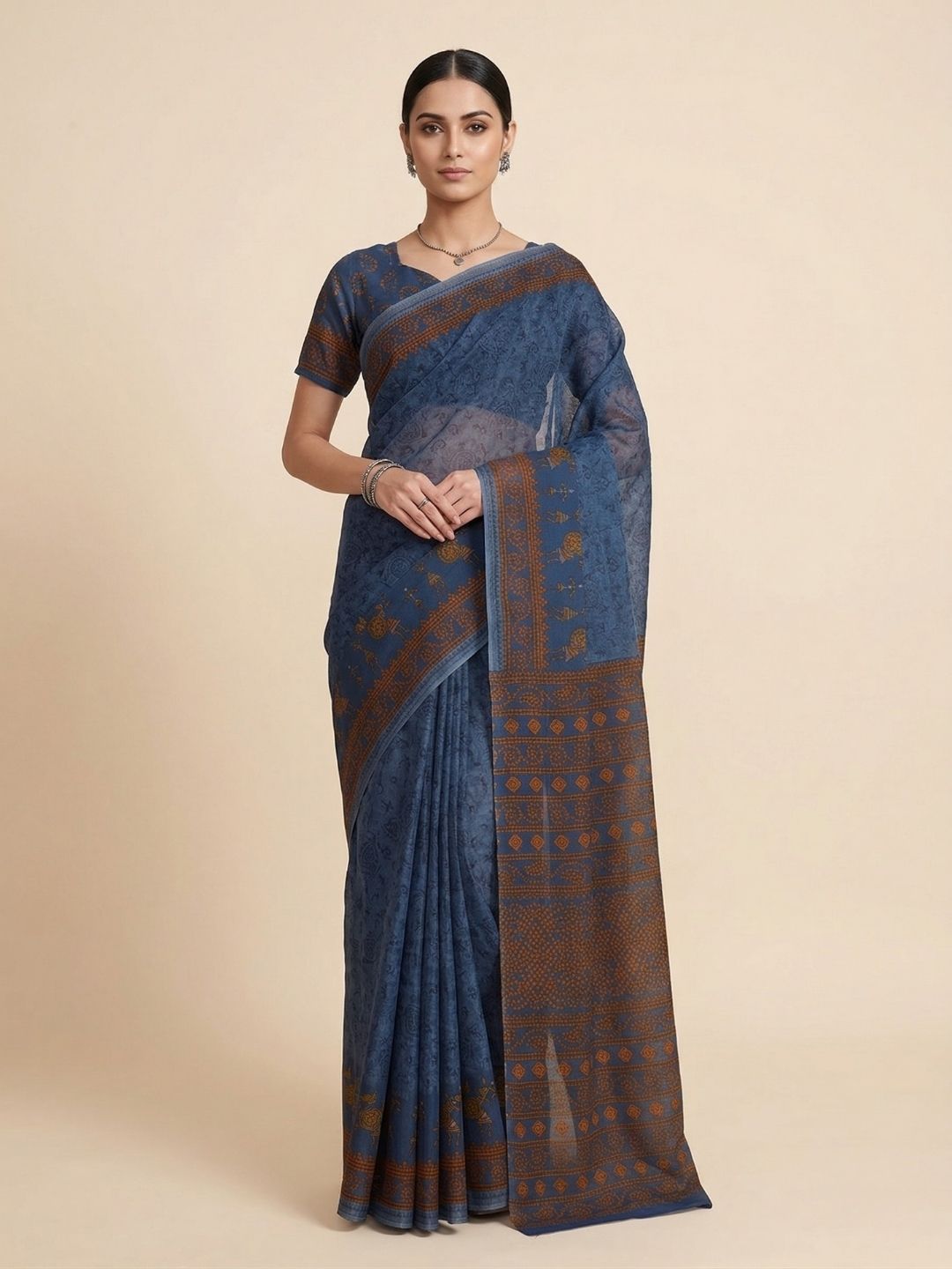 Blue Warli Printed Pure Cotton Saree