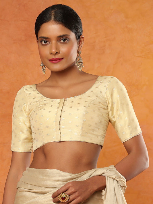 Golden Tissue Round Neck Readymade Blouse