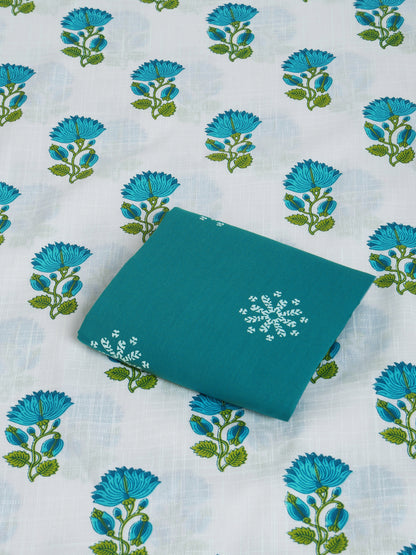 White Cotton Printed Unstitched Dress Material (2 Pc)