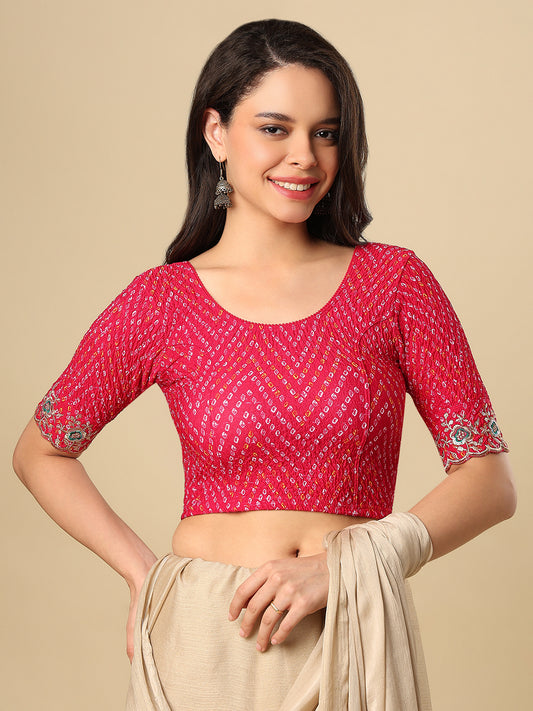 Pink Embroidered Non Padded Stretchable Garba Saree Blouse