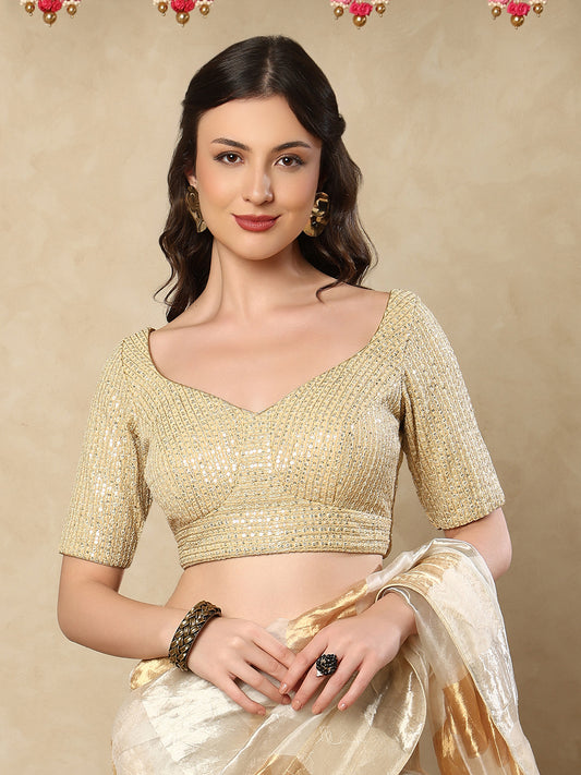 Gold Georgette Sweetheart Neck Readymade Blouse