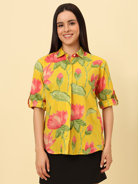 Rolled On Sleeves Oversized Cotton Shirt