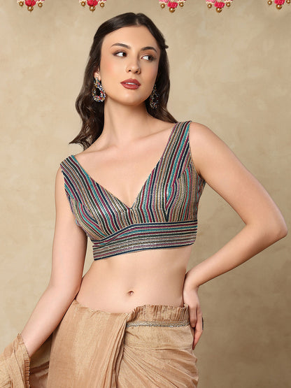 Blue Georgette Sleeveless Readymade Blouse