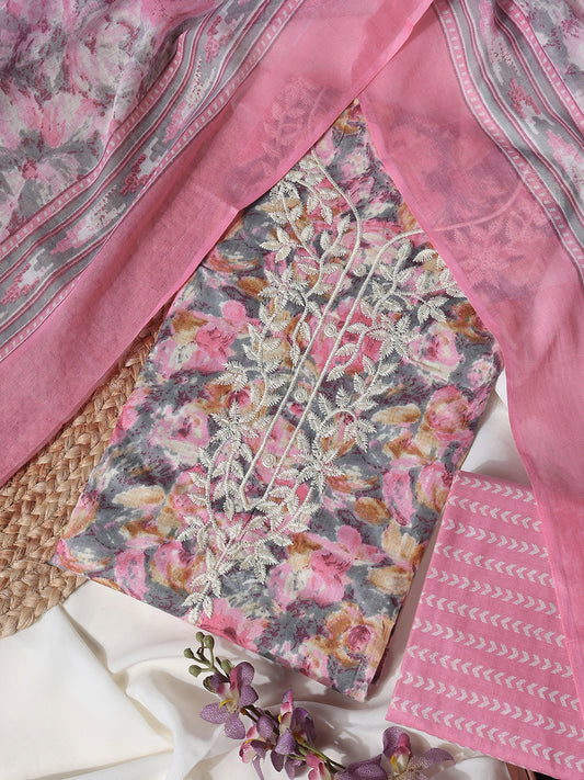 Cotton Embroidered Pink Unstitched Dress Material