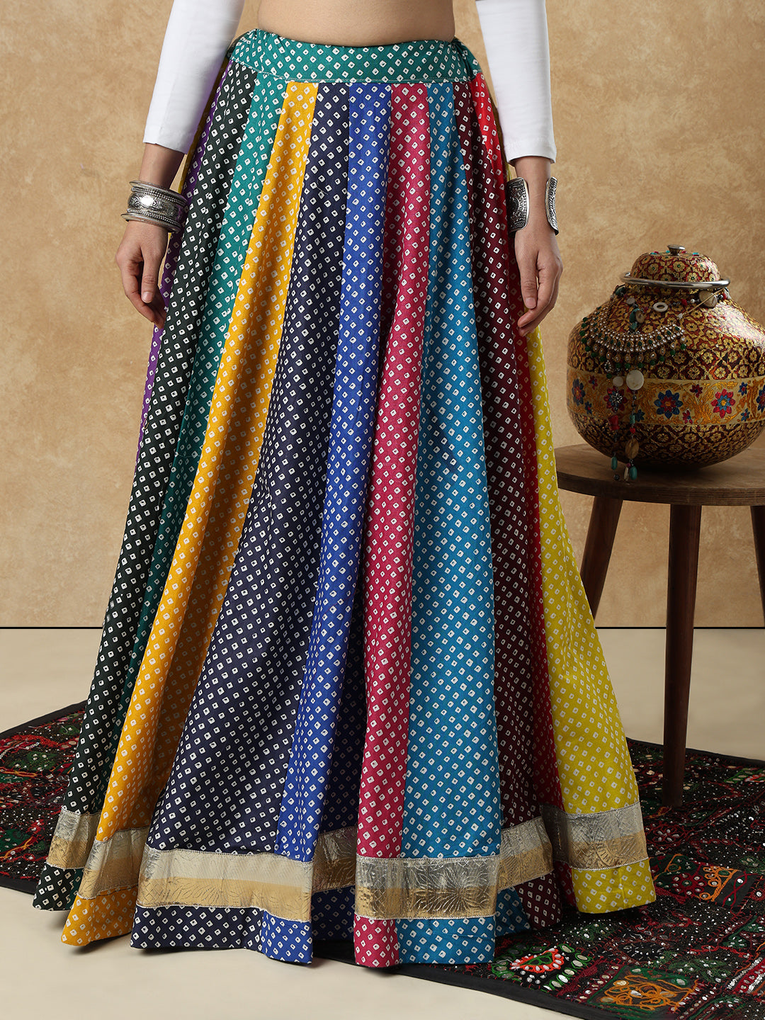 Badhani Printed Multicolour Garba Cotton Readymade Skirt For Navratri
