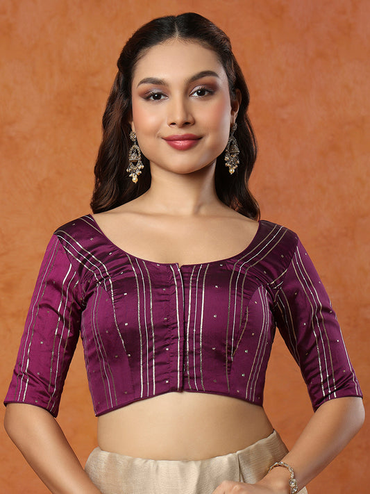 Purple Taffeta Silk Round Neck Readymade Blouse