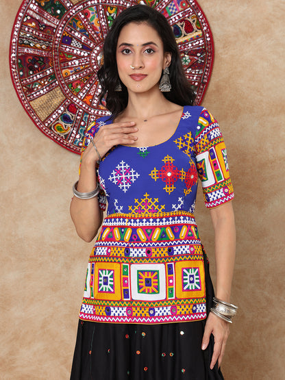 Blue Georgette Round Neck Readymade Choli Blouse