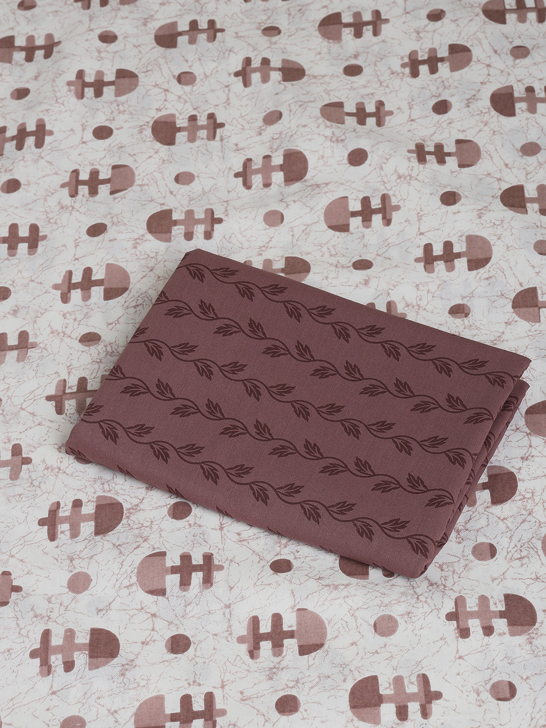 Cream Cotton Printed Unstitched Dress Material (2 Pc)