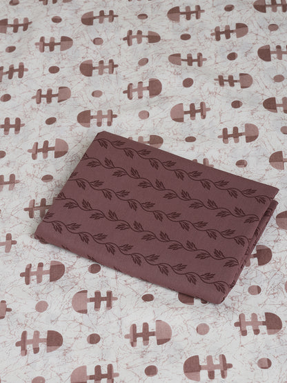 Cream Cotton Printed Unstitched Dress Material (2 Pc)