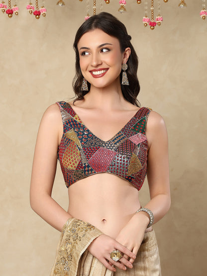 Blue Georgette Sleeveless Readymade Padded Blouse