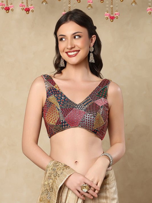 Blue Georgette Sleeveless Readymade Padded Blouse