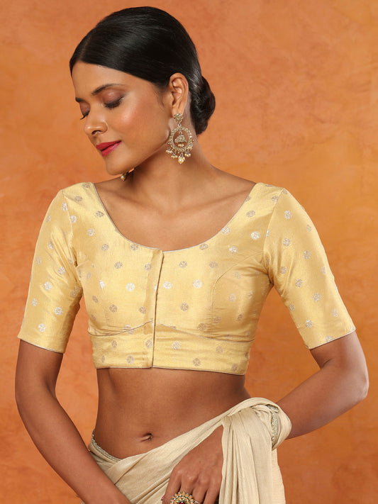 Light Gold Tissue Round Neck Readymade Blouse
