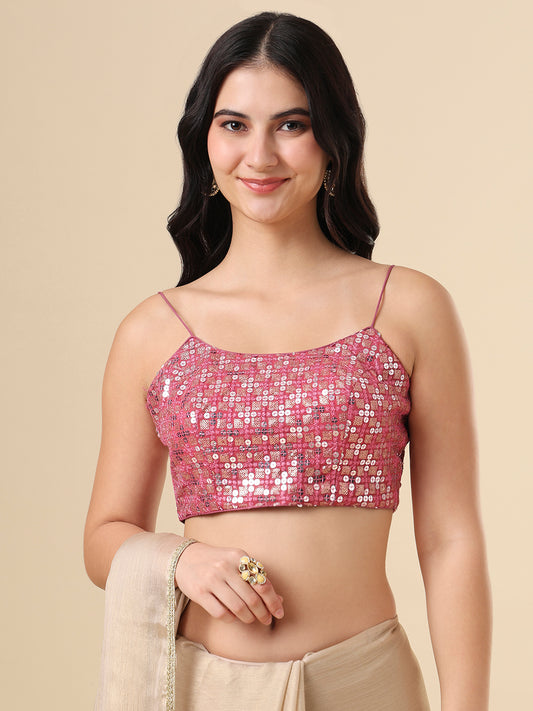 Pink Embellished Sleeveless Readymade Blouse