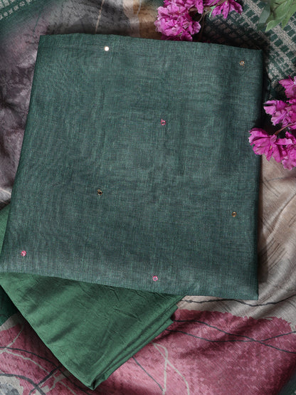 Green Chanderi Silk Embellished Unstitched Dress Material (3 Pc)