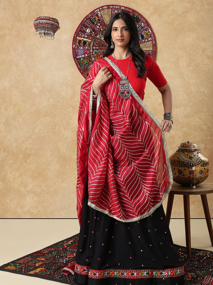 Red Silk Festive Garba Dupatta For Navratri