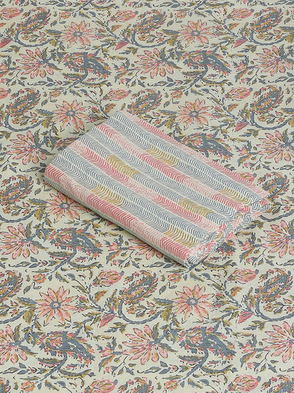 Cream Printed Cotton Printed Unstitched Dress Material (2 Pc)