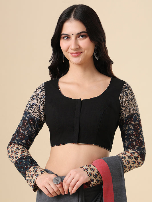 Black Pure Cotton Ajrakh Hand Block Printed Readymade Blouse
