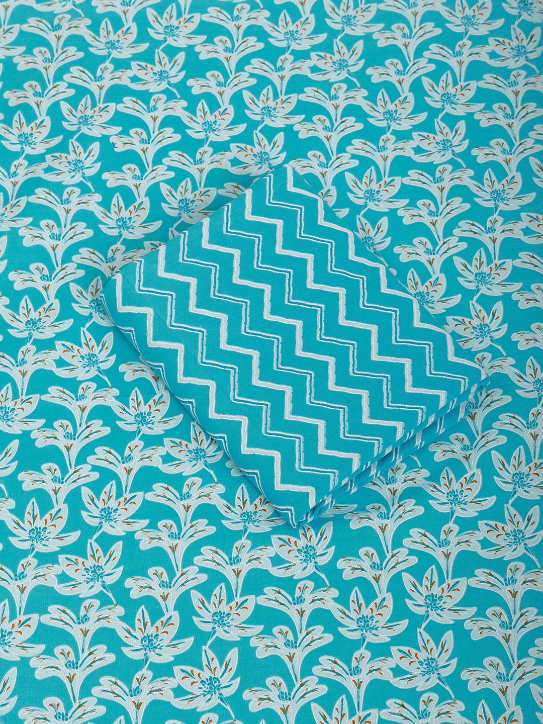 Sky Blue Cotton Printed Unstitched Dress Material (2 Pc)