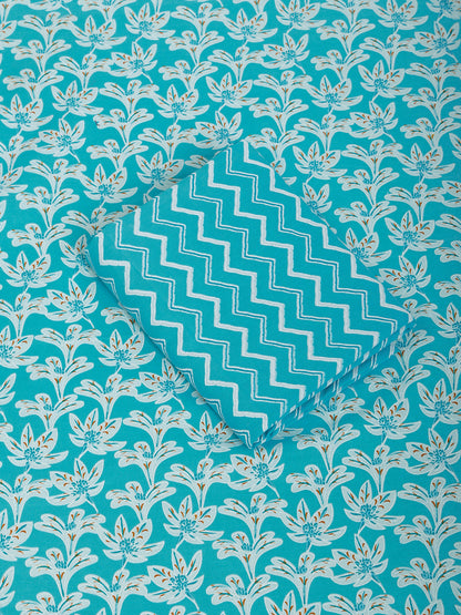 Sky Blue Cotton Printed Unstitched Dress Material (2 Pc)
