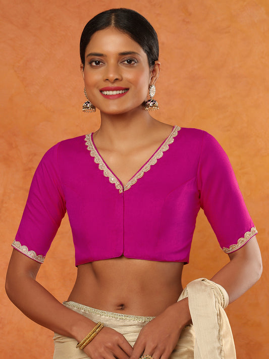Pink Rayon V Neck Readymade Blouse