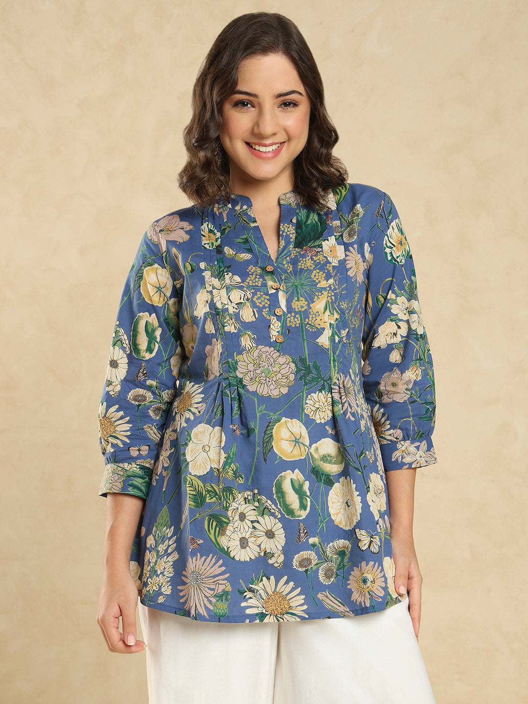 Lavender Cotton Floral Printed Short Kurti