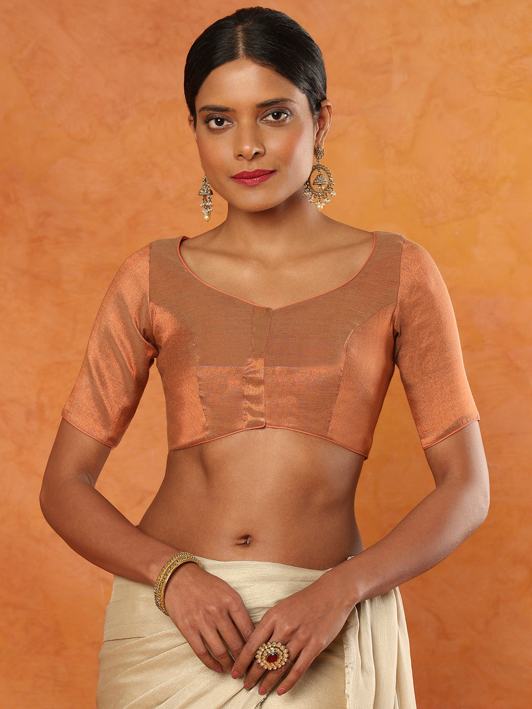 Copper Tissue Sweetheart Neck Readymade Blouse
