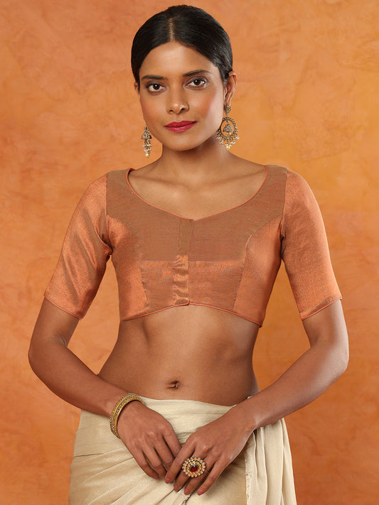 Copper Tissue Sweetheart Neck Readymade Blouse