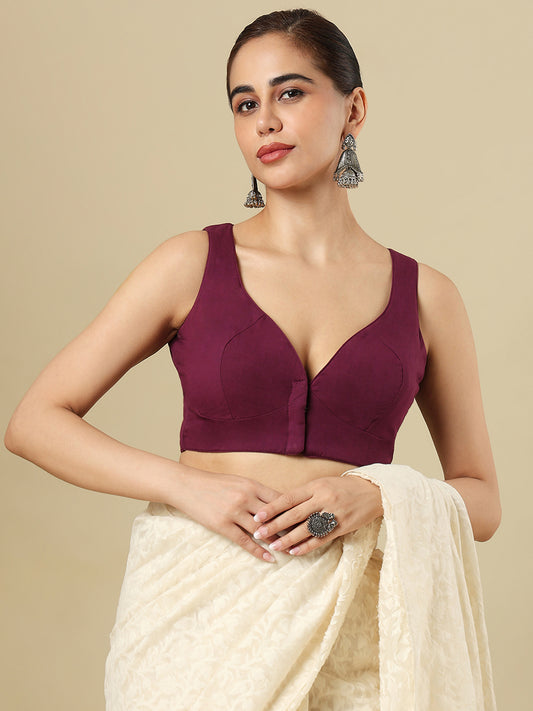 Wine Pure Cotton Sleeveless Readymade Blouse