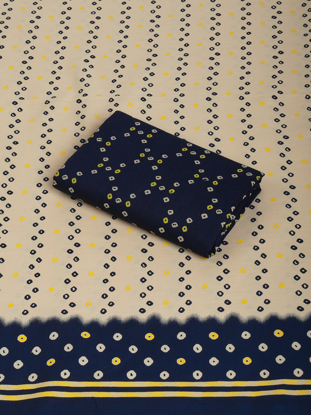 Beige Cotton Printed Unstitched Dress Material (2 Pc)