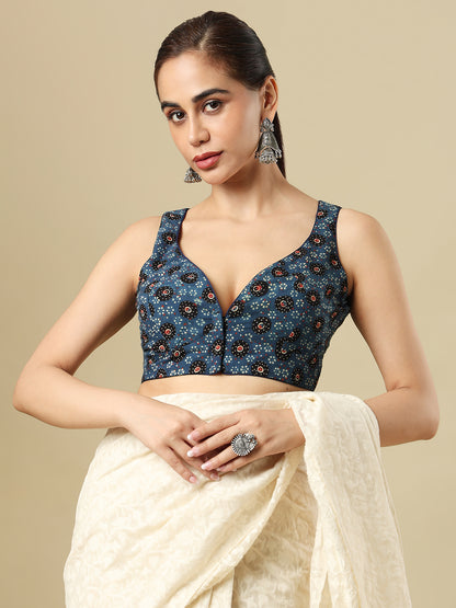 Blue Pure Cotton Ajrakh Hand Block Printed Readymade Blouse
