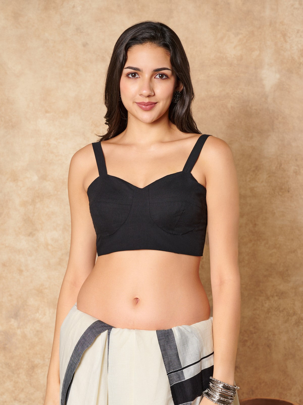 Black Pure Cotton Sleeveless Readymade Blouse