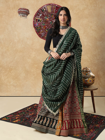 Green Silk Festive Garba Dupatta For Navratri