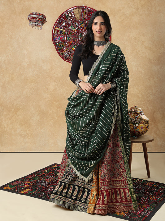 Green Silk Festive Garba Dupatta For Navratri