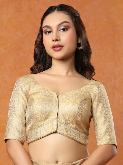 Gold Brocade Round Neck Readymade Blouse