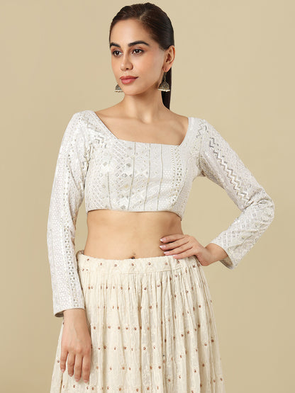 White Georgette Embroidered Padded Saree Blouse