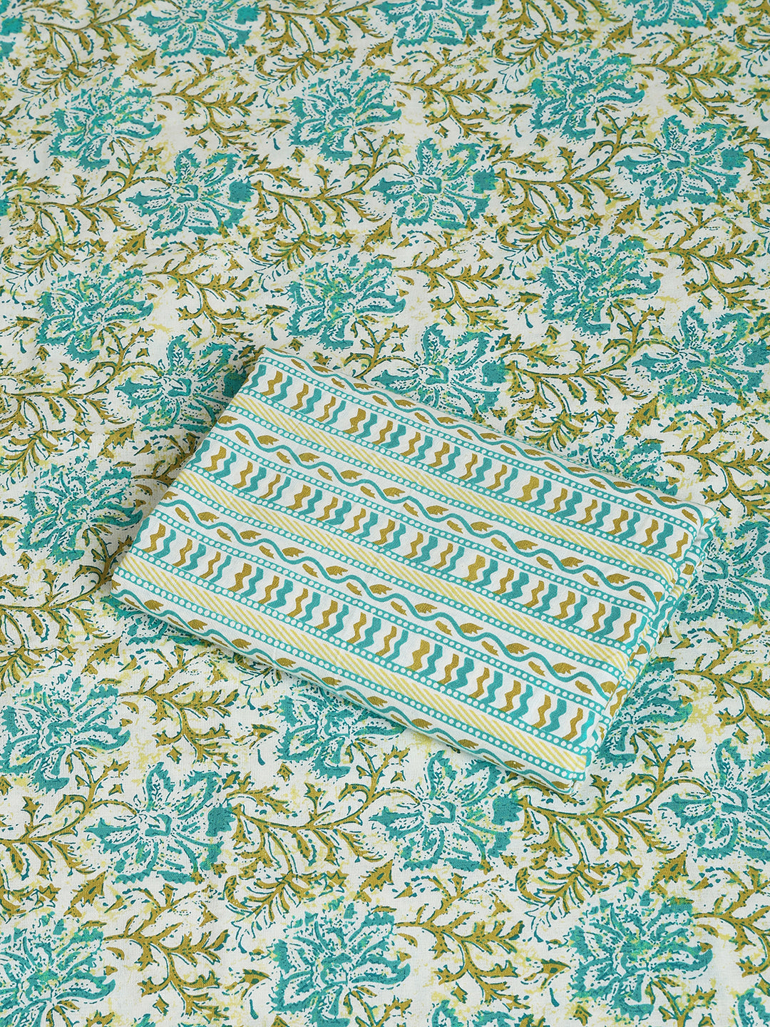 Green Printed Cotton Printed Unstitched Dress Material (2 Pc)