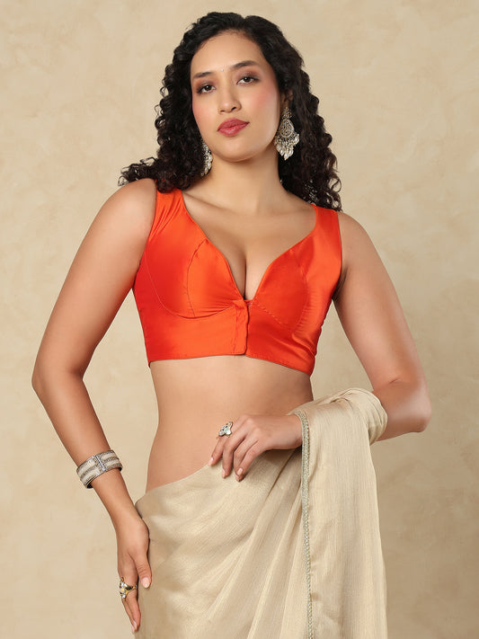 Orange Silk Sweetheart Neck Readymade Blouse