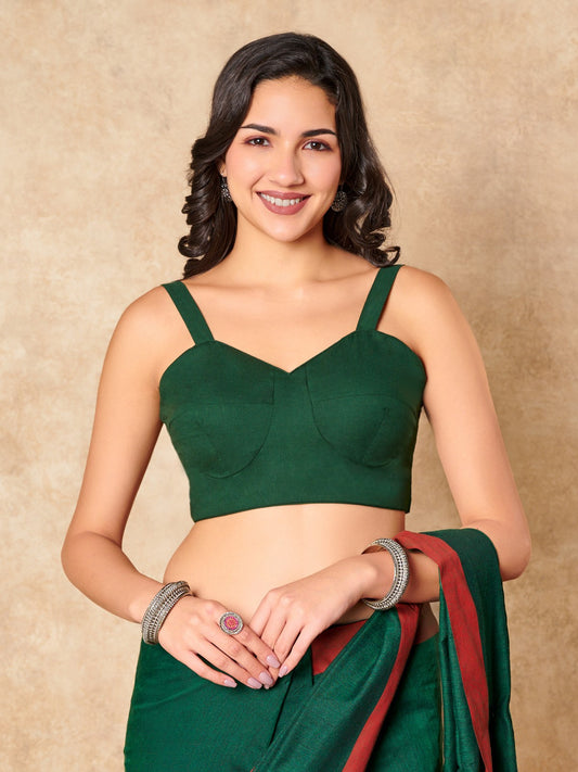 Green Pure Cotton Sleeveless Readymade Blouse