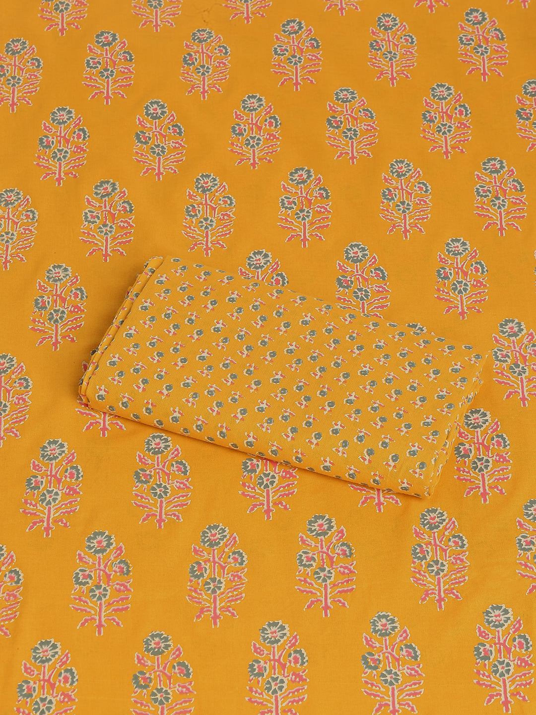 Yellow Cotton Printed Unstitched Dress Material (2 Pc)