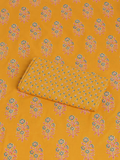 Yellow Cotton Printed Unstitched Dress Material (2 Pc)