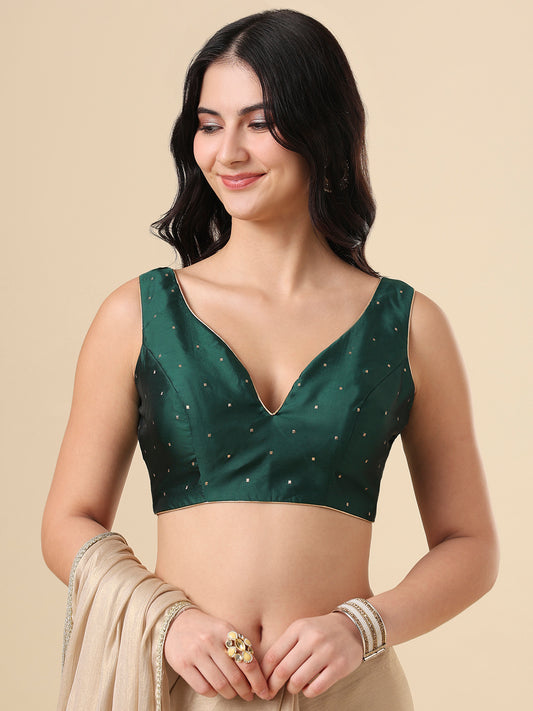 Green Silk Sweetheart Neck Readymade Blouse