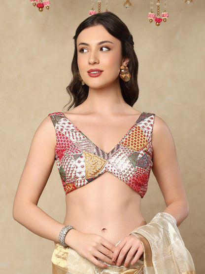 White Georgette Sleeveless Readymade Padded Blouse