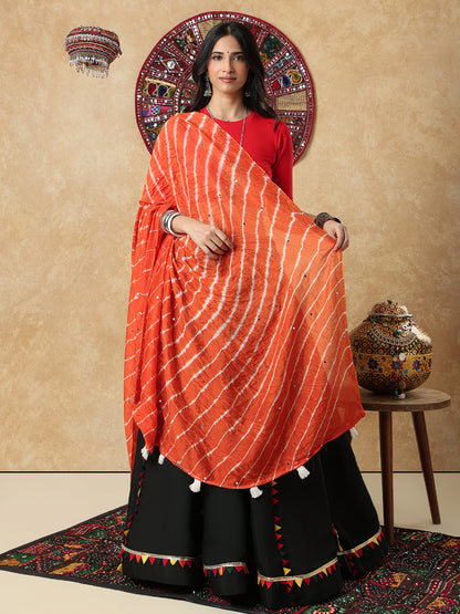 Orange Silk Tie & Dye Festive Garba Dupatta For Navratri