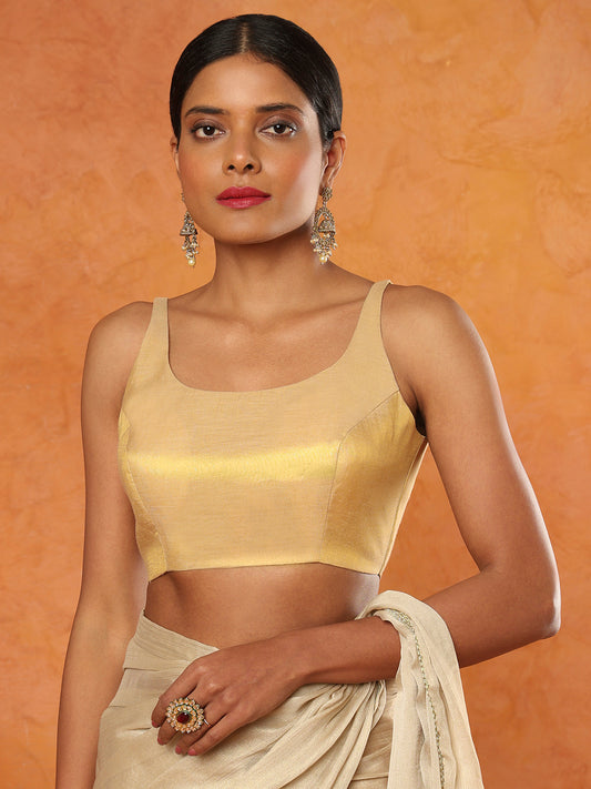 Light Gold Tissue Sleeveless Readymade Blouse