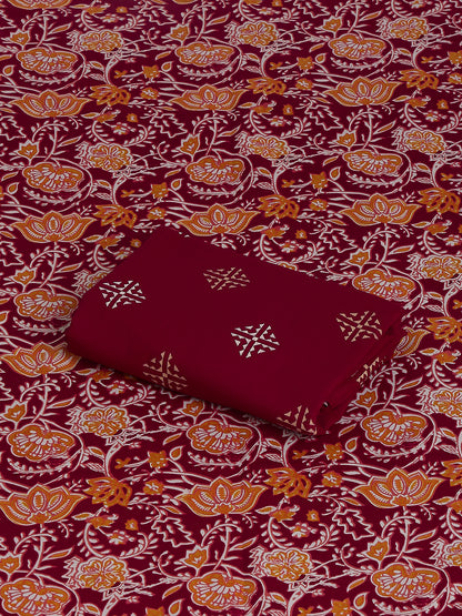 Red Cotton Printed Unstitched Dress Material (2 Pc)