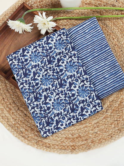 Blue Printed Cotton Printed Unstitched Dress Material (2 Pc)